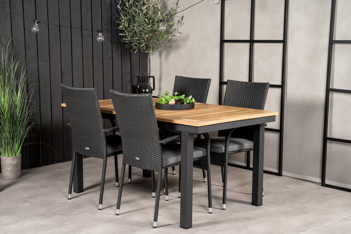 Panama & Anna Spisebord 160 x 90 + Spisestole Sort