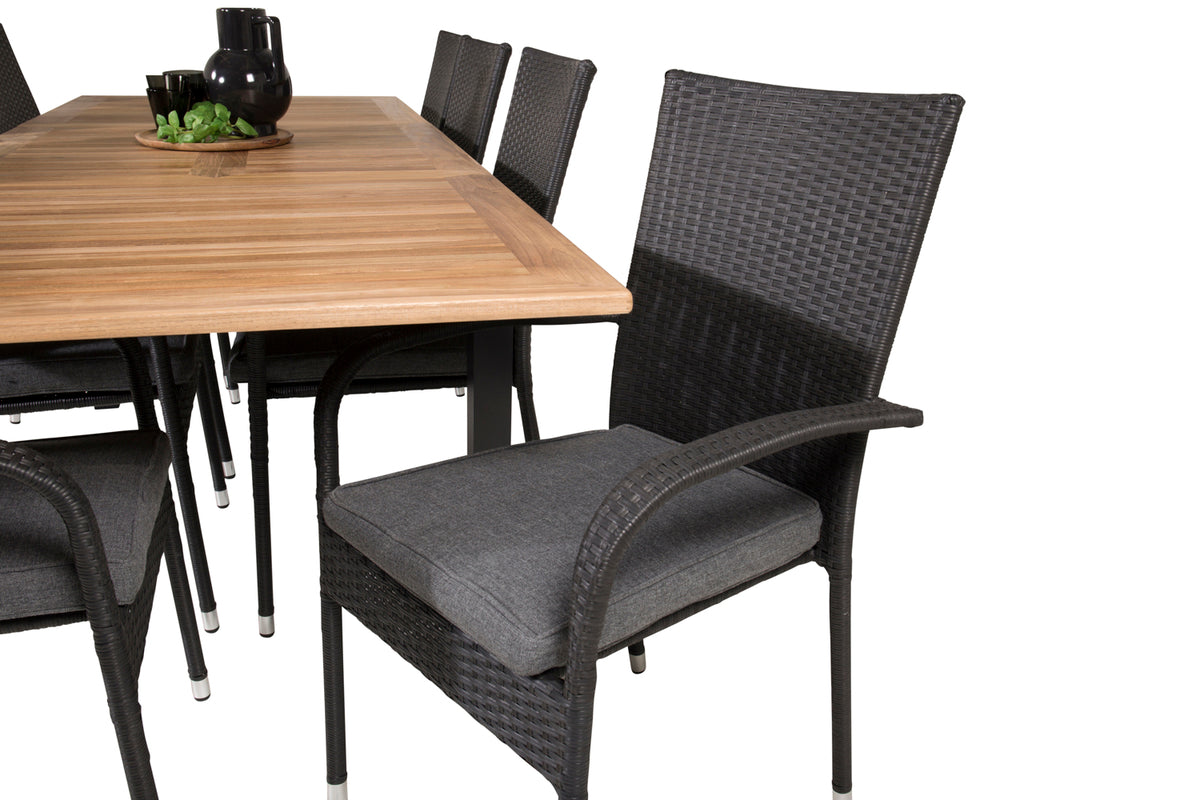 Panama & Anna Rektangulært Spisebord 160x90x75 Sort + Spisestole Sort