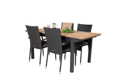 Mexico & Anna Spisebord 90x180/240 + Spisestole Sort