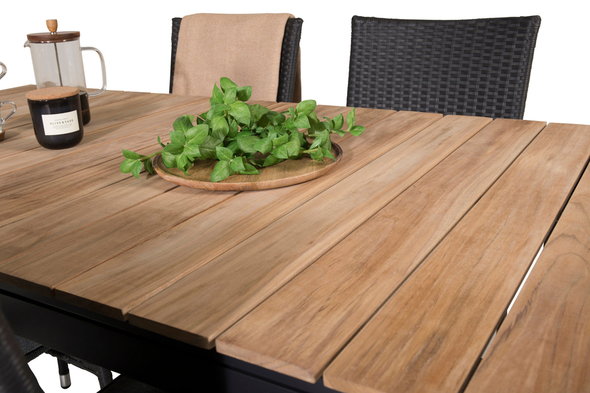 Mexico & Anna Spisebord 90x180/240 + Spisestole Sort