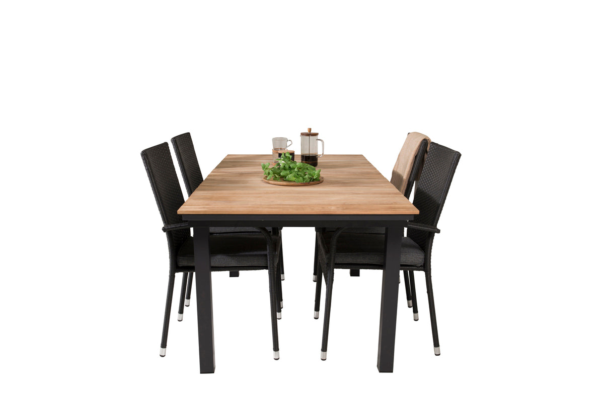 Mexico & Anna Spisebord 90x180/240 + Spisestole Sort