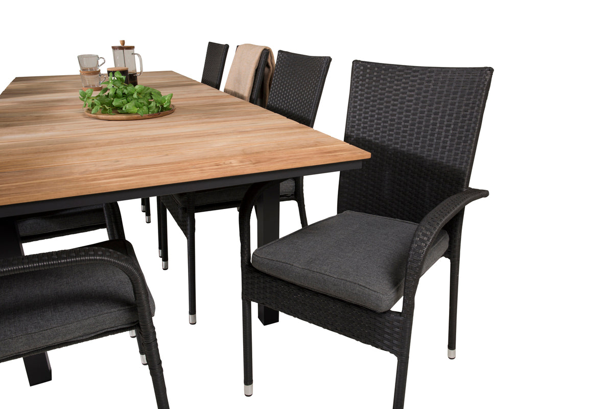 Mexico & Anna Spisebord 90x180/240 + Spisestole Sort