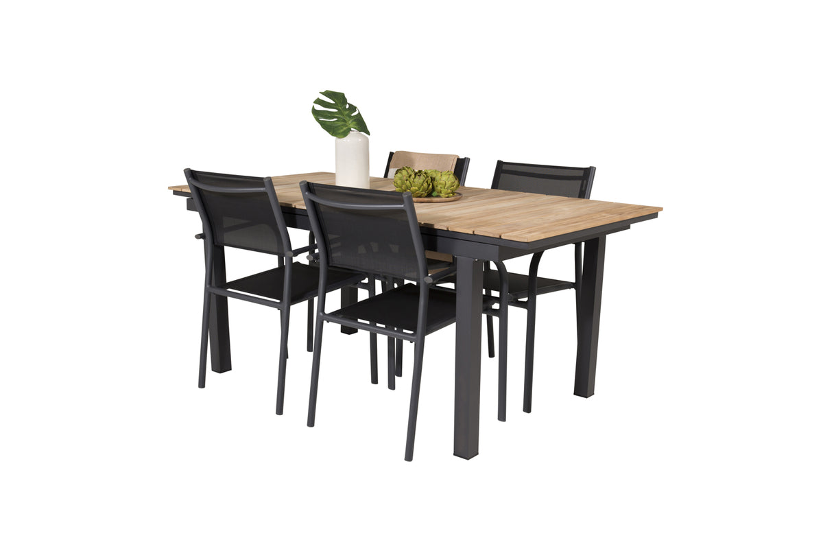 Mexico & Santorini Spisebord 160 x 90 + Spisestole Sort