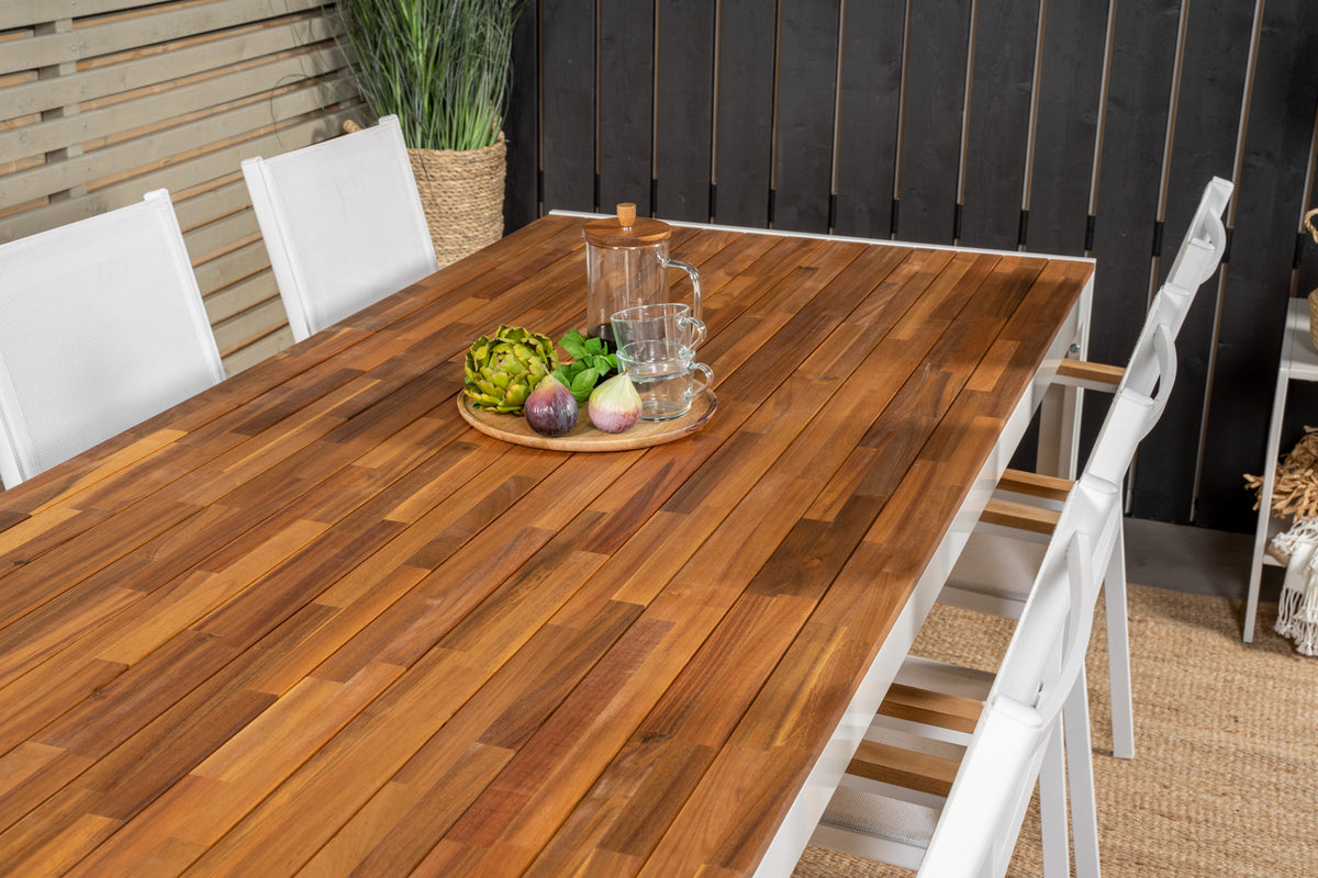 Texas & Bois Spisestole Hvid + Rektangulært Spisebord 205x90 Natur