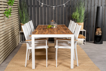 Texas & Bois Spisestole Hvid + Rektangulært Spisebord 205x90 Natur