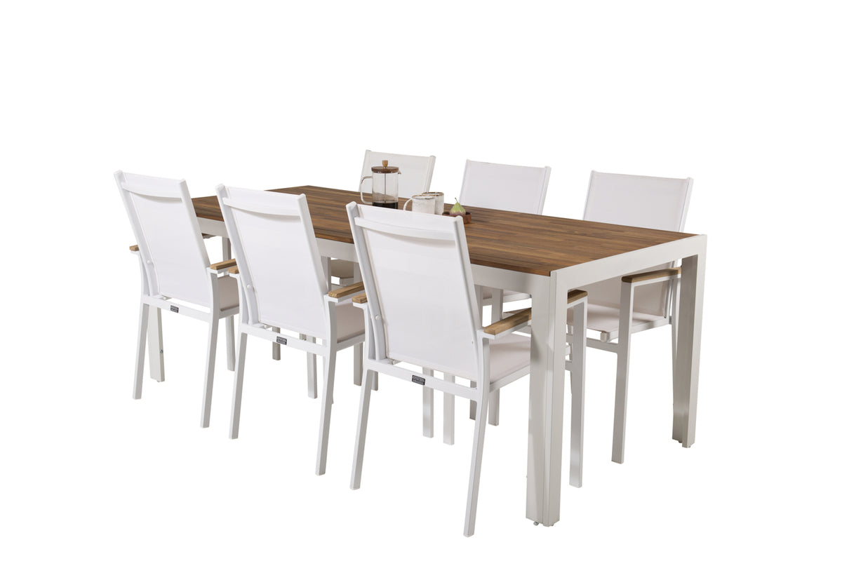 Texas & Bois Spisestole Hvid + Rektangulært Spisebord 205x90 Natur