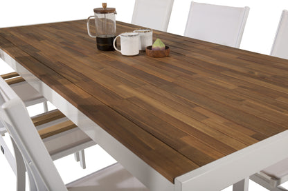 Texas & Bois Spisestole Hvid + Rektangulært Spisebord 205x90 Natur