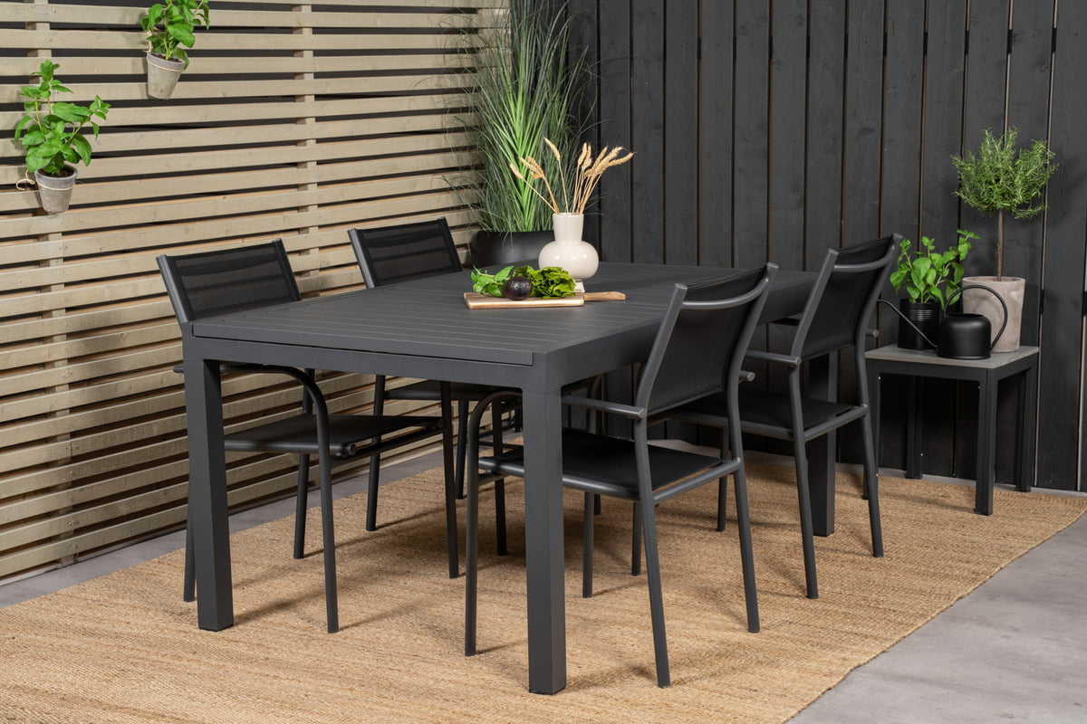 Santorini & Marbella Spisestole Sort + Spisebord 160x100x75