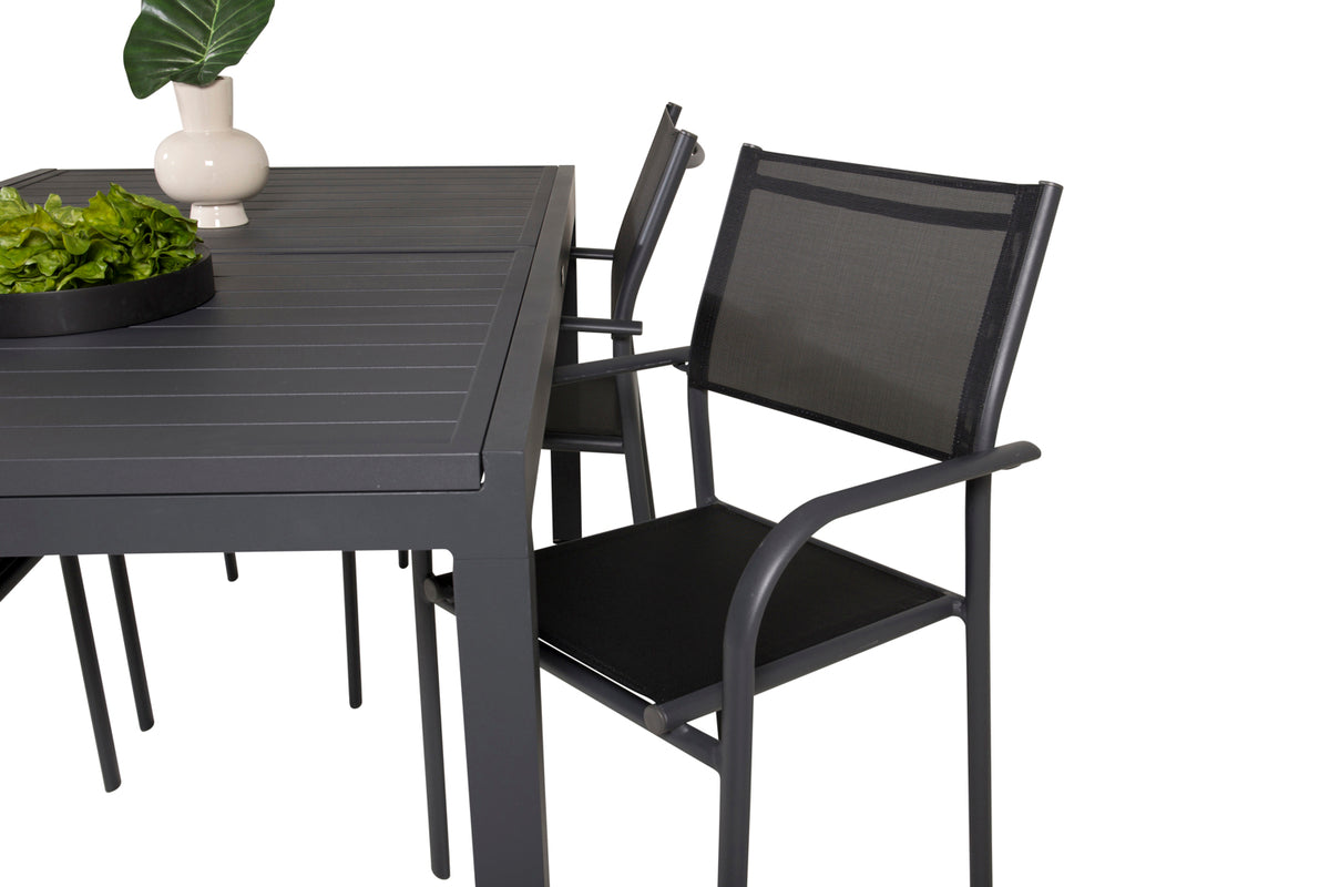 Santorini & Marbella Spisestole Sort + Spisebord 160x100x75