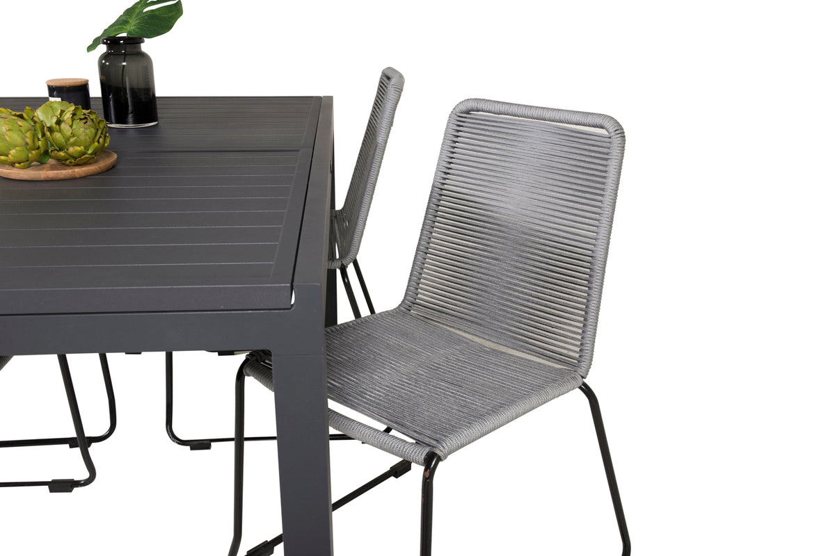 Lindos & Marbella Spisestole Grå + Spisebord 160x100x75