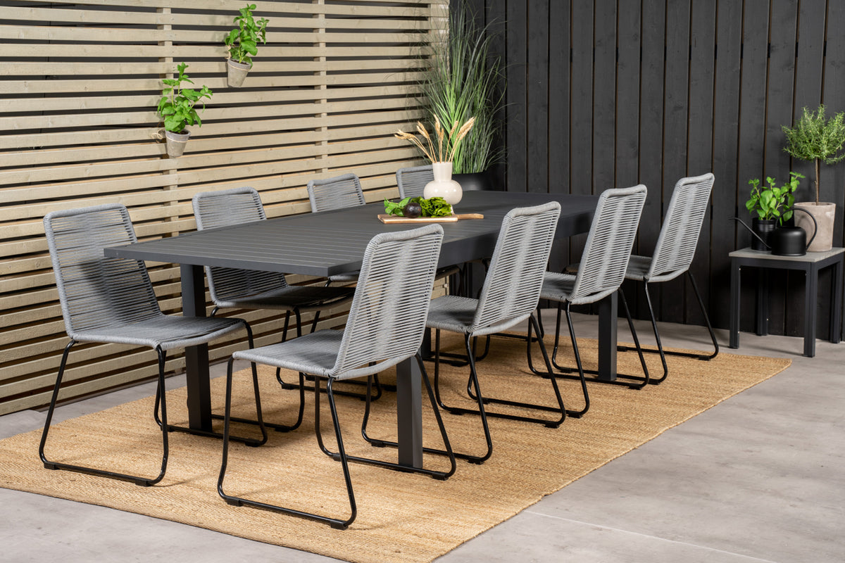 Lindos & Marbella Spisestole Grå + Spisebord 160x100x75