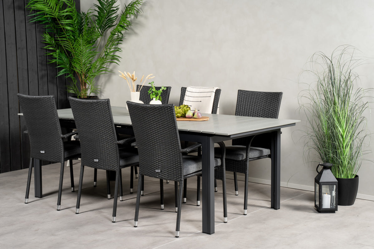 Levels & Anna Rektangulært Spisebord 229x100x75 Sort + Spisestole Sort