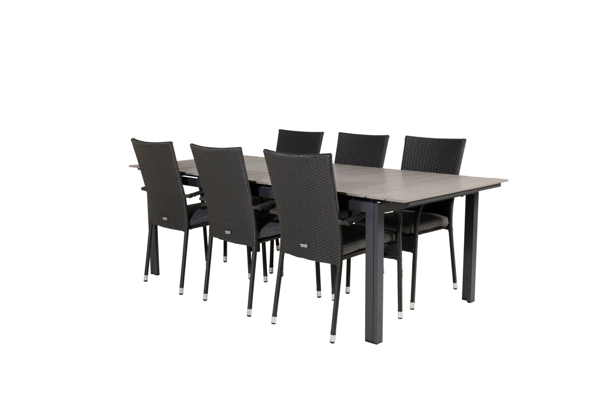 Levels & Anna Rektangulært Spisebord 229x100x75 Sort + Spisestole Sort