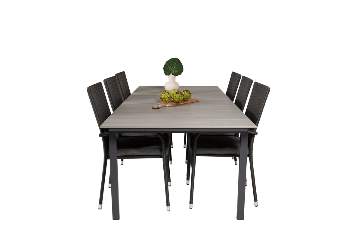 Levels & Anna Rektangulært Spisebord 229x100x75 Sort + Spisestole Sort