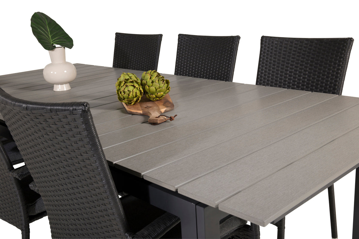 Levels & Anna Rektangulært Spisebord 229x100x75 Sort + Spisestole Sort