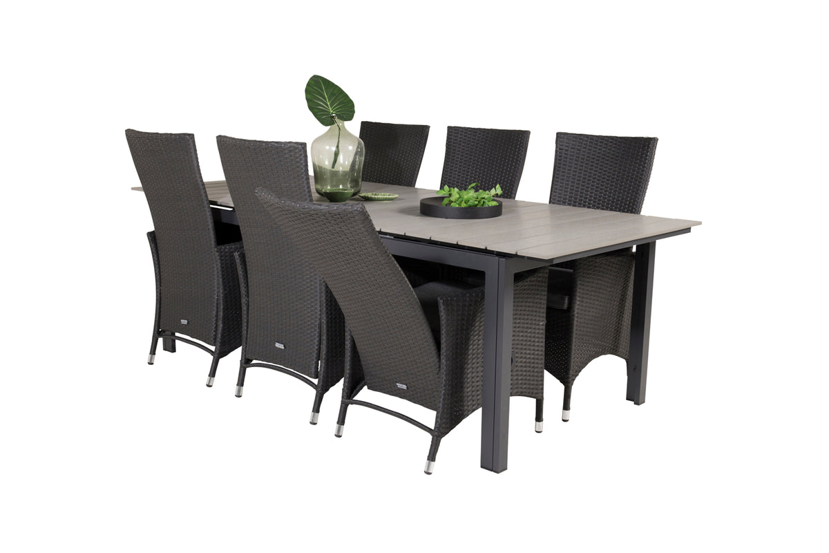 Levels & Padova Spisebord 229x100x75 + Reclinerstole Sort