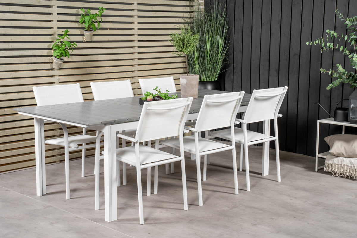 Levels & Santorini Spisebord 229x100x75 + Spisestole Hvid