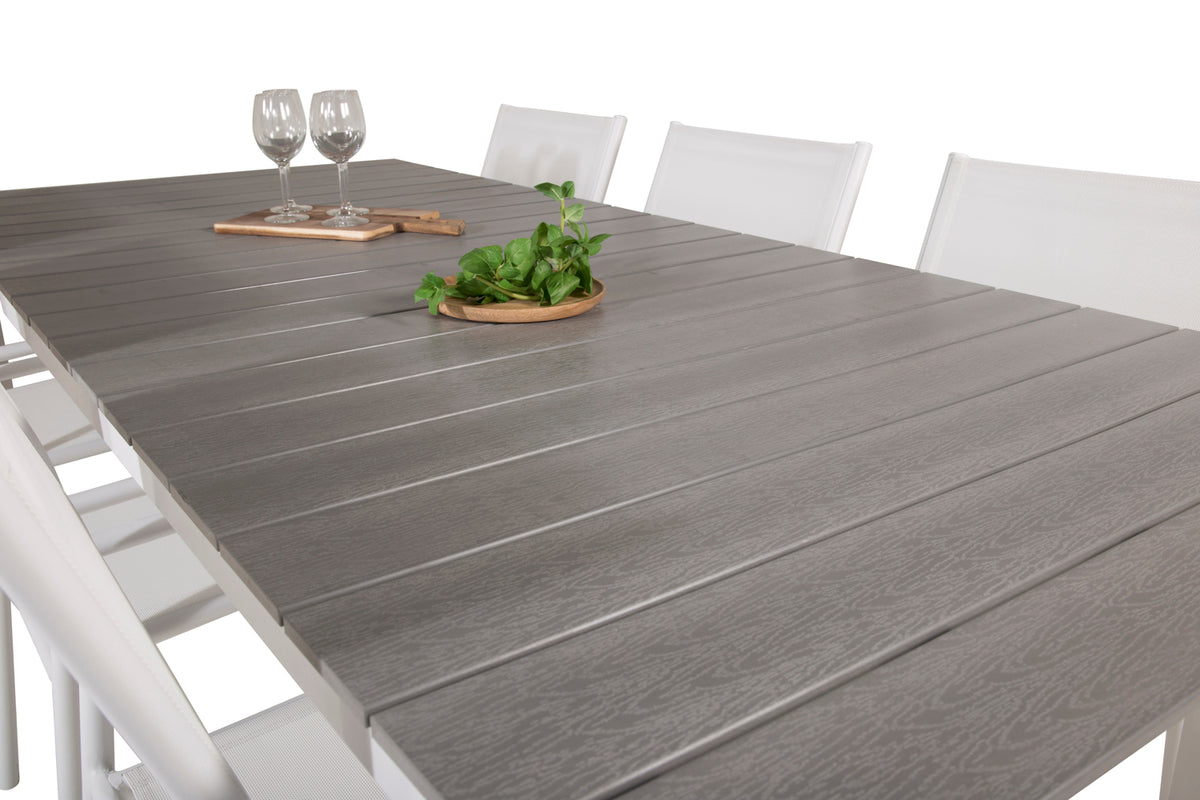 Levels & Santorini Spisebord 229x100x75 + Spisestole Hvid