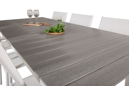 Levels & Santorini Spisebord 229x100x75 + Spisestole Hvid