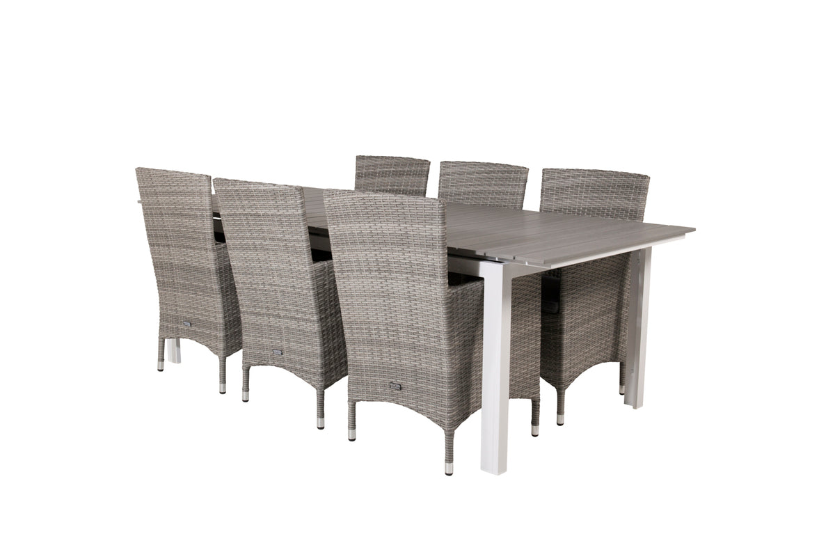 Levels & Malin Spisebord 229x100x75 + Spisestole Grå