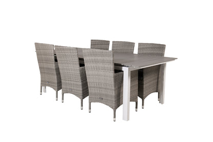 Levels & Malin Spisebord 229x100x75 + Spisestole Grå