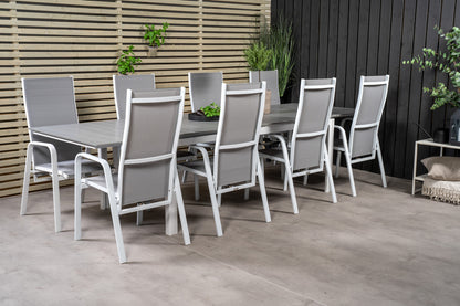 Copacabana & Levels Reclinerstole Grå + Rektangulært Spisebord 229x100x75 Hvid