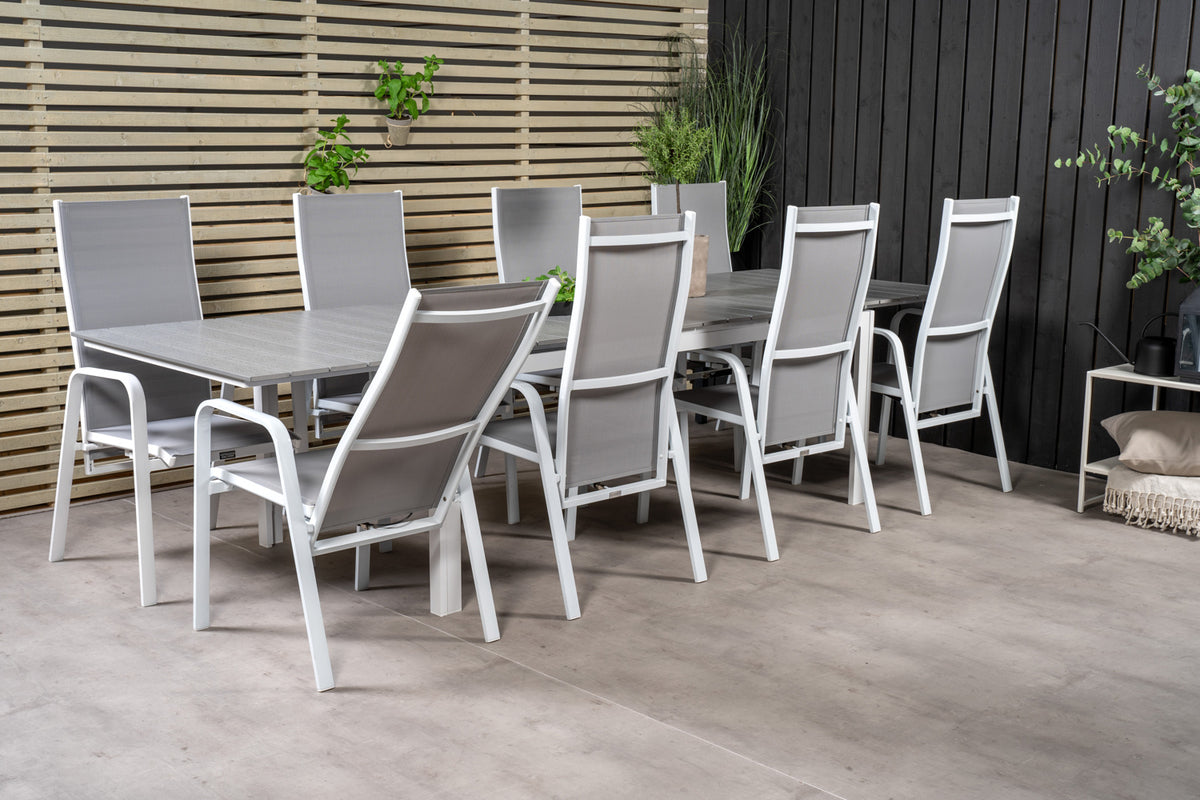 Copacabana & Levels Reclinerstole Grå + Rektangulært Spisebord 229x100x75 Hvid