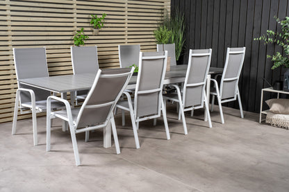 Copacabana & Levels Reclinerstole Grå + Rektangulært Spisebord 229x100x75 Hvid