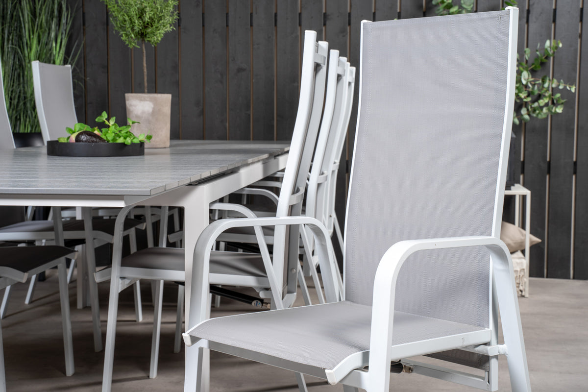 Copacabana & Levels Reclinerstole Grå + Rektangulært Spisebord 229x100x75 Hvid