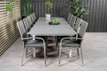 Levels & Anna Rektangulært Spisebord 229x100x75 Hvid + Spisestole Grå