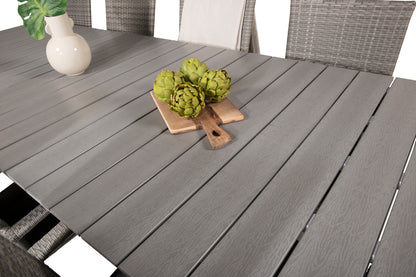 Levels & Anna Rektangulært Spisebord 229x100x75 Hvid + Spisestole Grå