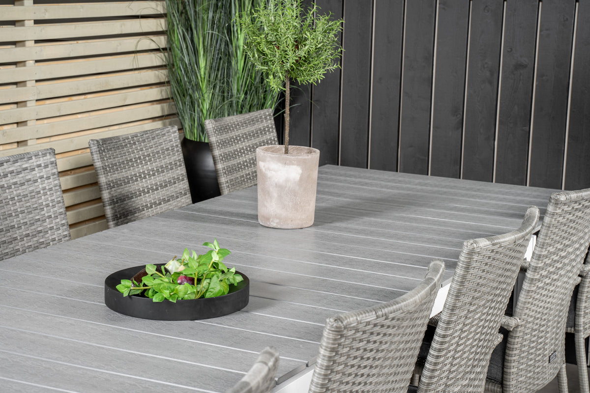 Levels & Anna Rektangulært Spisebord 229x100x75 Hvid + Spisestole Grå