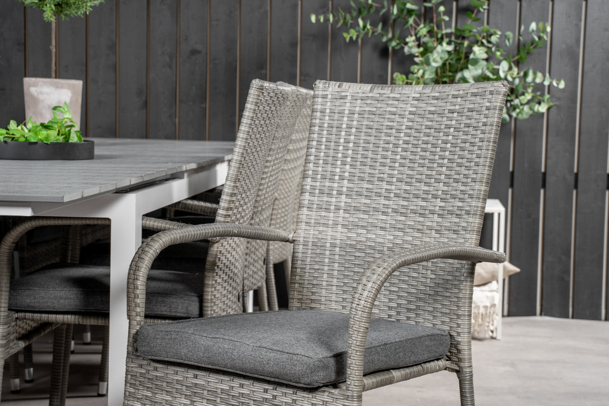 Levels & Anna Rektangulært Spisebord 229x100x75 Hvid + Spisestole Grå