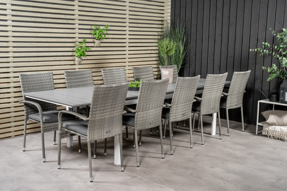 Levels & Anna Rektangulært Spisebord 229x100x75 Hvid + Spisestole Grå