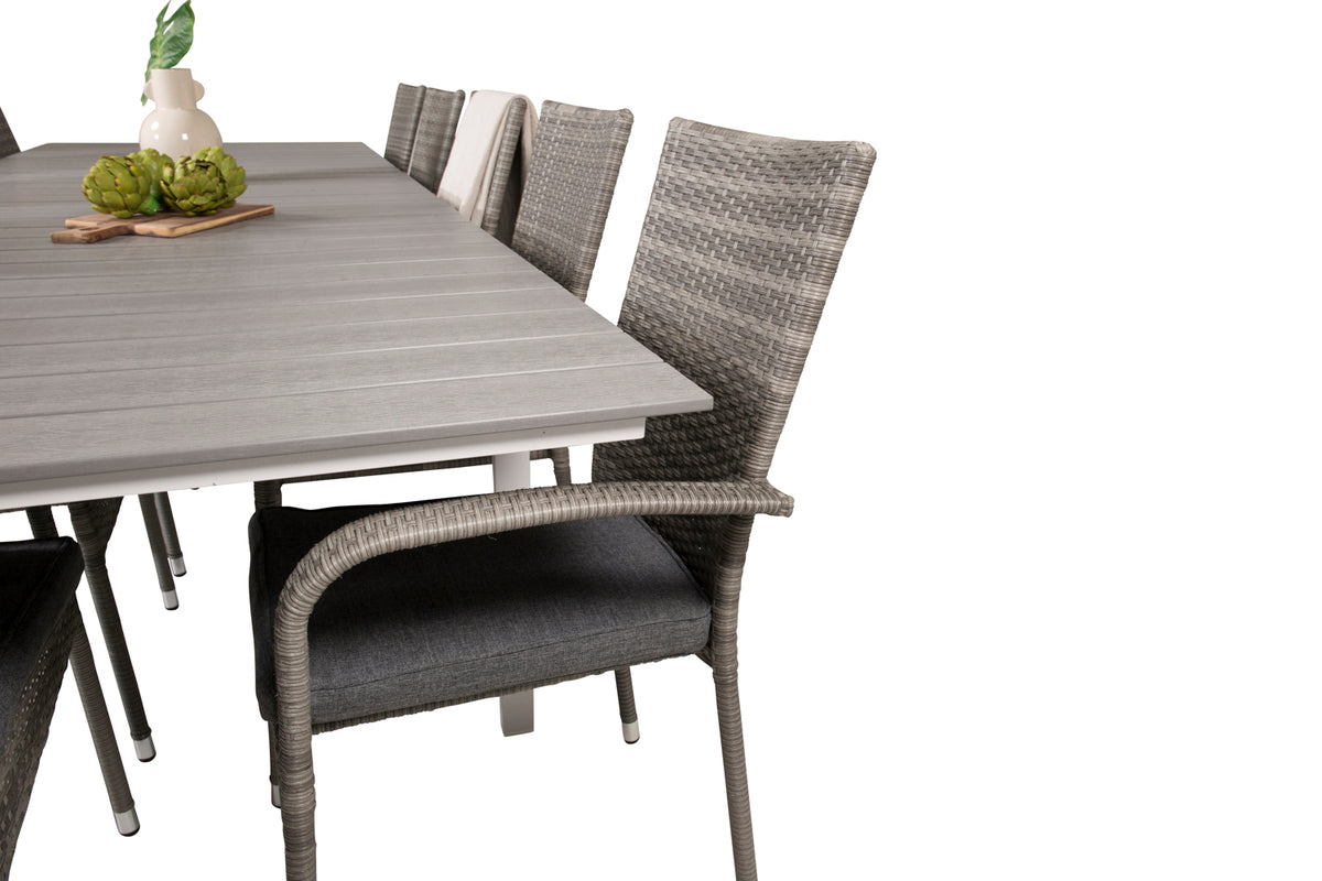 Levels & Anna Rektangulært Spisebord 229x100x75 Hvid + Spisestole Grå