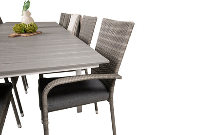 Levels & Anna Rektangulært Spisebord 229x100x75 Hvid + Spisestole Grå