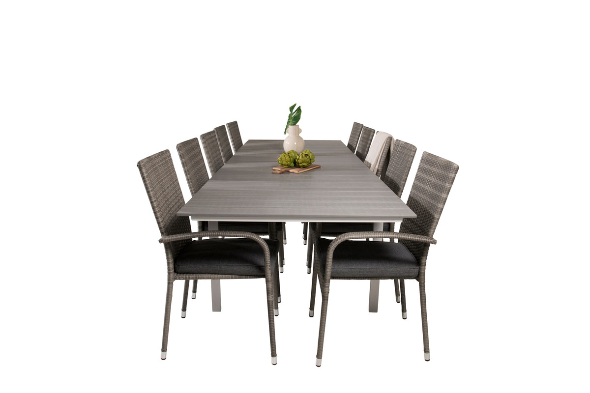 Levels & Anna Rektangulært Spisebord 229x100x75 Hvid + Spisestole Grå