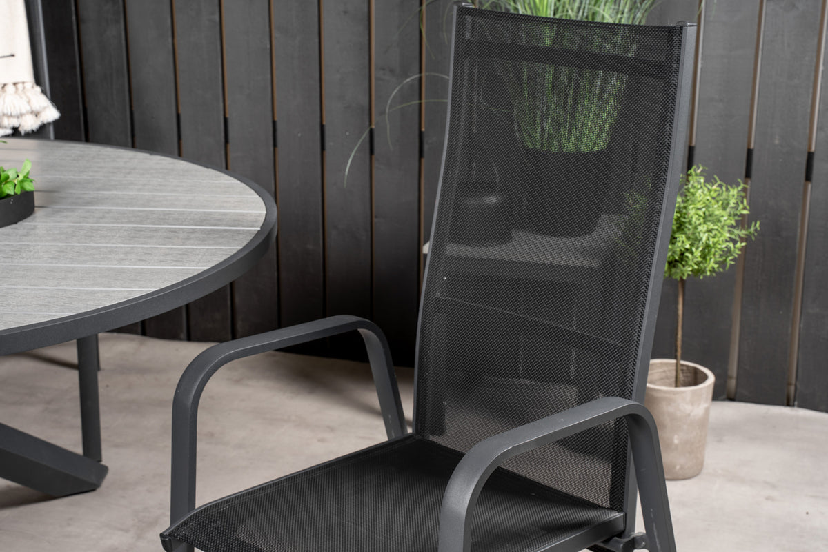 Copacabana & Parma Reclinerstole 2-pak Sort + Rundt Spisebord ⌀140 Mørkegrå
