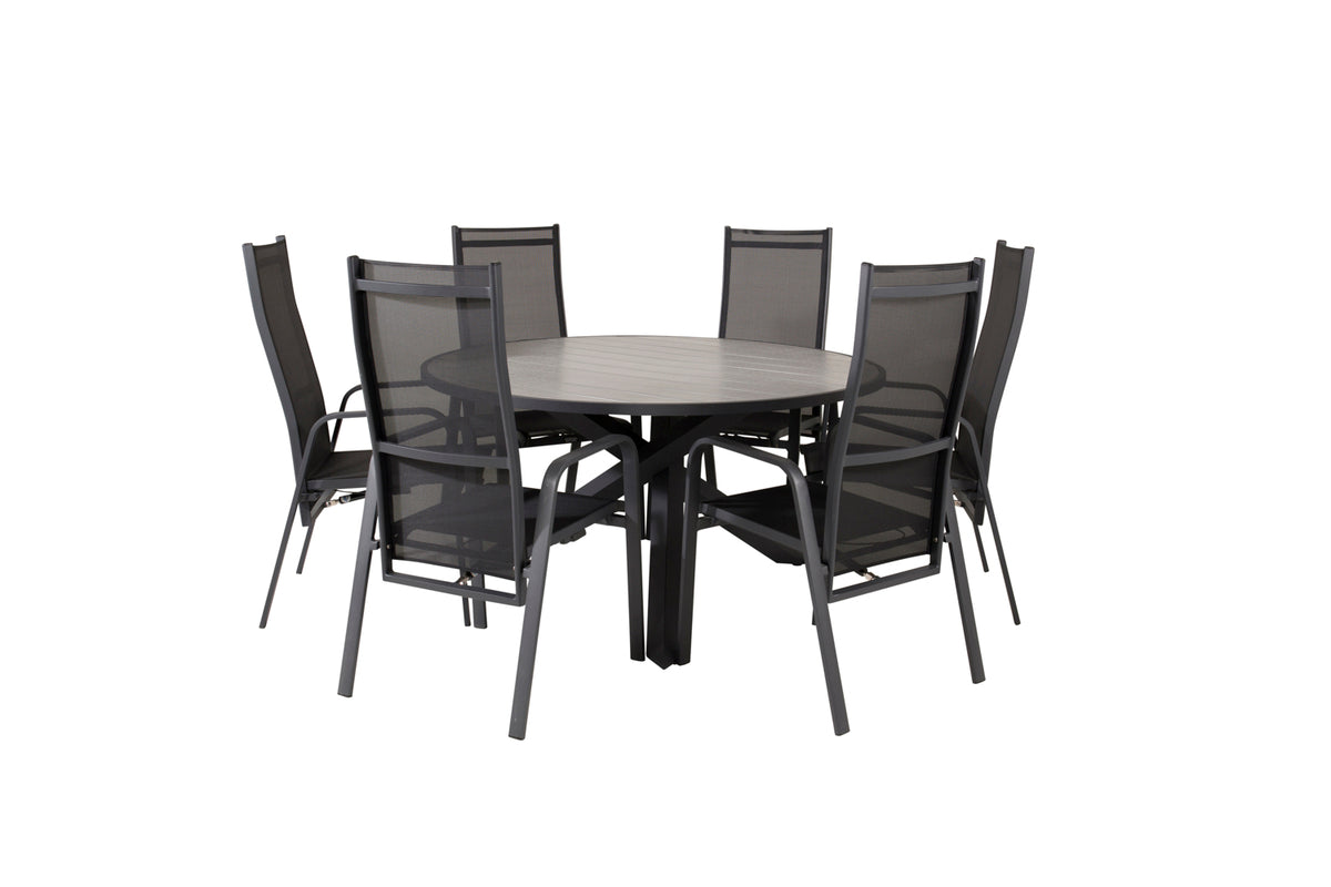 Copacabana & Parma Reclinerstole 2-pak Sort + Rundt Spisebord ⌀140 Mørkegrå
