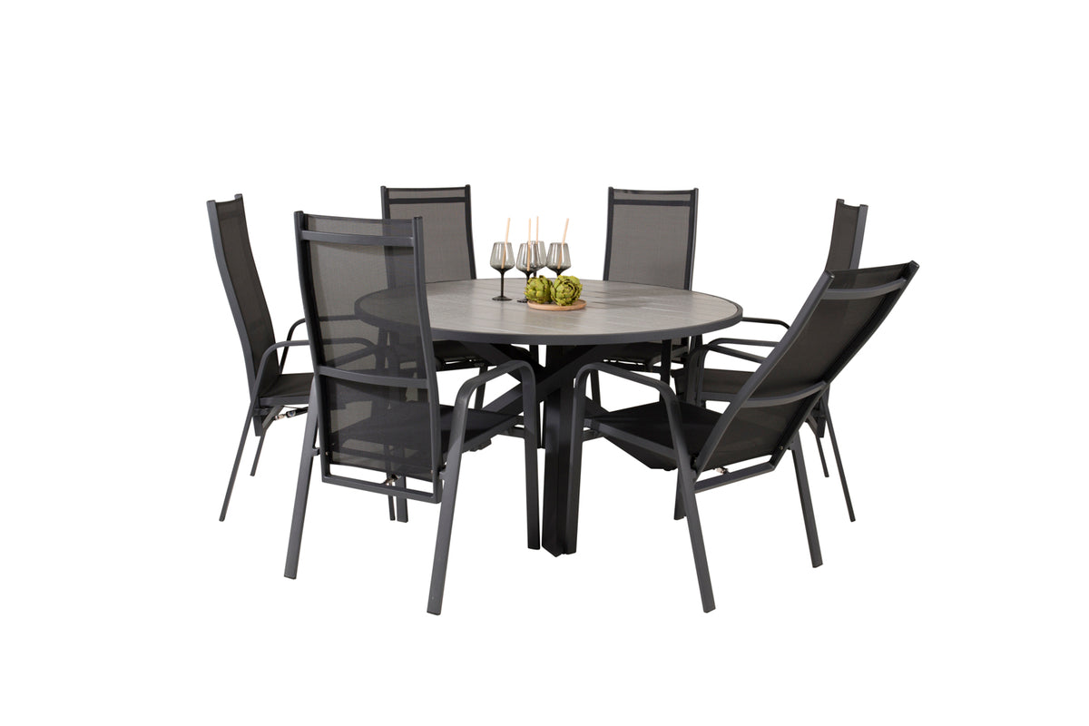 Copacabana & Parma Reclinerstole 2-pak Sort + Rundt Spisebord ⌀140 Mørkegrå