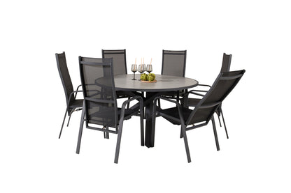 Copacabana & Parma Reclinerstole 2-pak Sort + Rundt Spisebord ⌀140 Mørkegrå