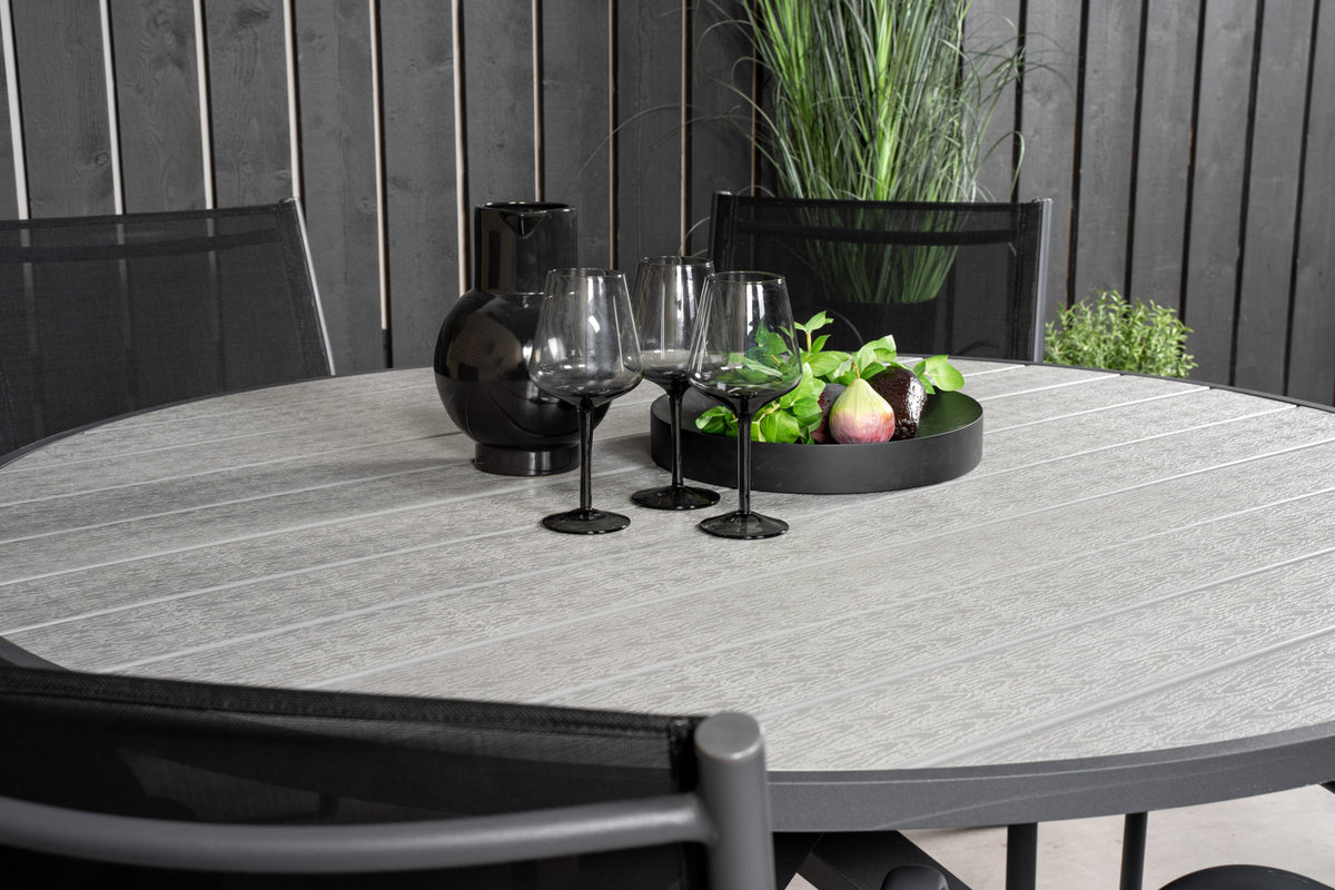 Parma & Santorini Rundt Spisebord ⌀140 Mørkegrå + Spisestole 2-pak Sort