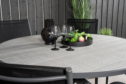 Parma & Santorini Rundt Spisebord ⌀140 Mørkegrå + Spisestole 2-pak Sort