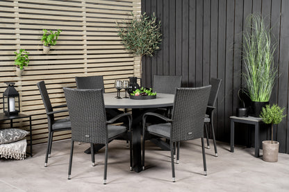 Parma & Anna Rundt Spisebord ⌀140 Mørkegrå + Spisebordsstole 2-pak Sort