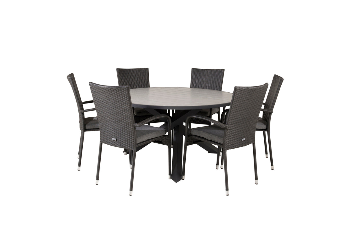 Parma & Anna Rundt Spisebord ⌀140 Mørkegrå + Spisebordsstole 2-pak Sort