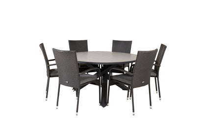 Parma & Anna Rundt Spisebord ⌀140 Mørkegrå + Spisebordsstole 2-pak Sort