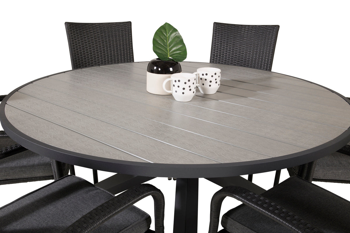 Parma & Anna Rundt Spisebord ⌀140 Mørkegrå + Spisebordsstole 2-pak Sort