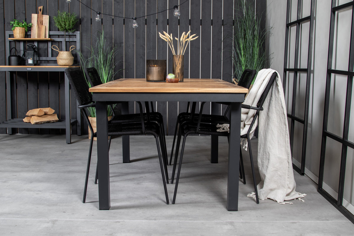 Panama & Lindos Rektangulært Spisebord 160x90x75 Sort + Spisebordsstole Sort