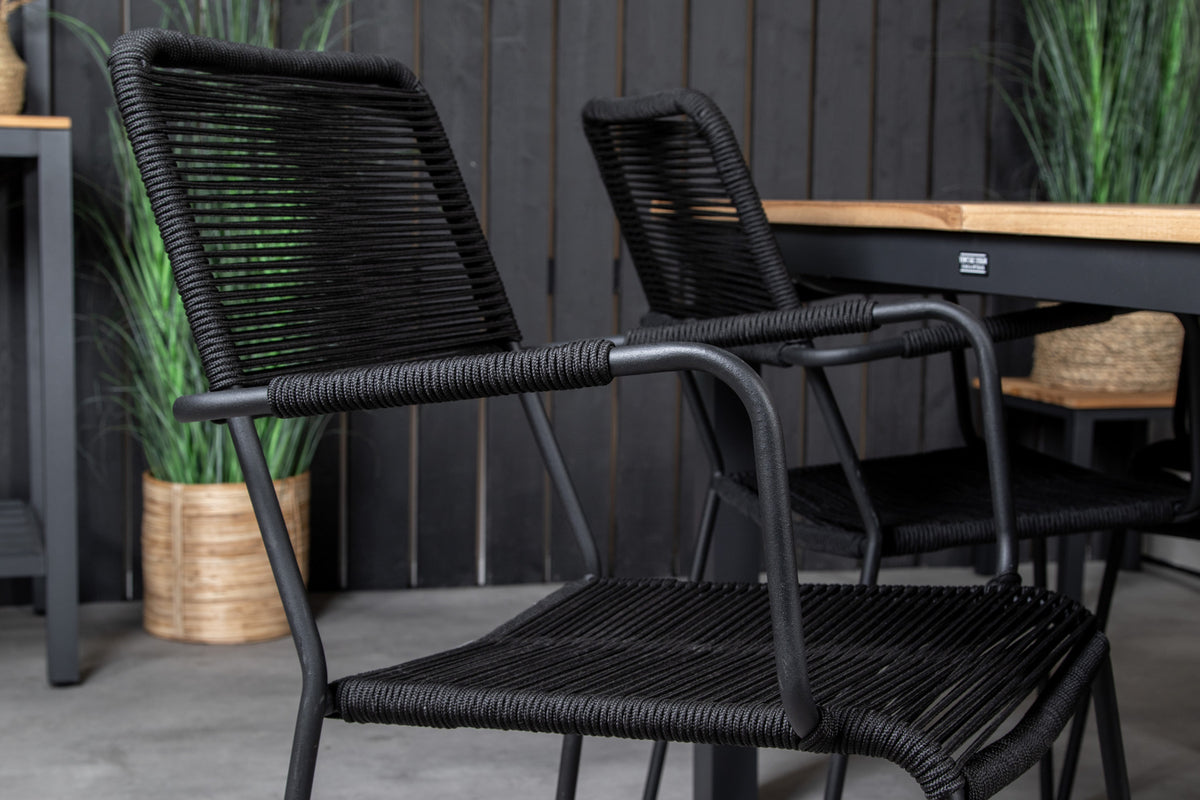 Panama & Lindos Rektangulært Spisebord 160x90x75 Sort + Spisebordsstole Sort