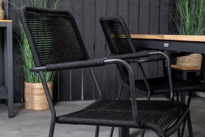 Panama & Lindos Rektangulært Spisebord 160x90x75 Sort + Spisebordsstole Sort